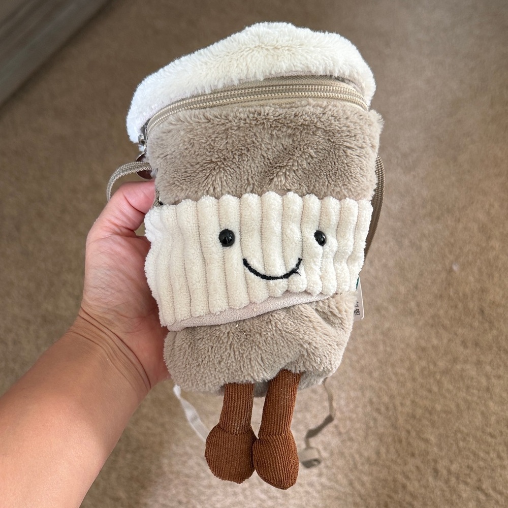 Jellycat Plush Cream and Tan Smiley Kids Backpack